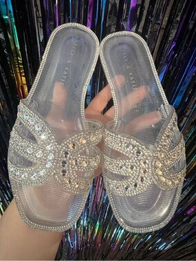Clear Rhinestone Slide Sandals - Silver